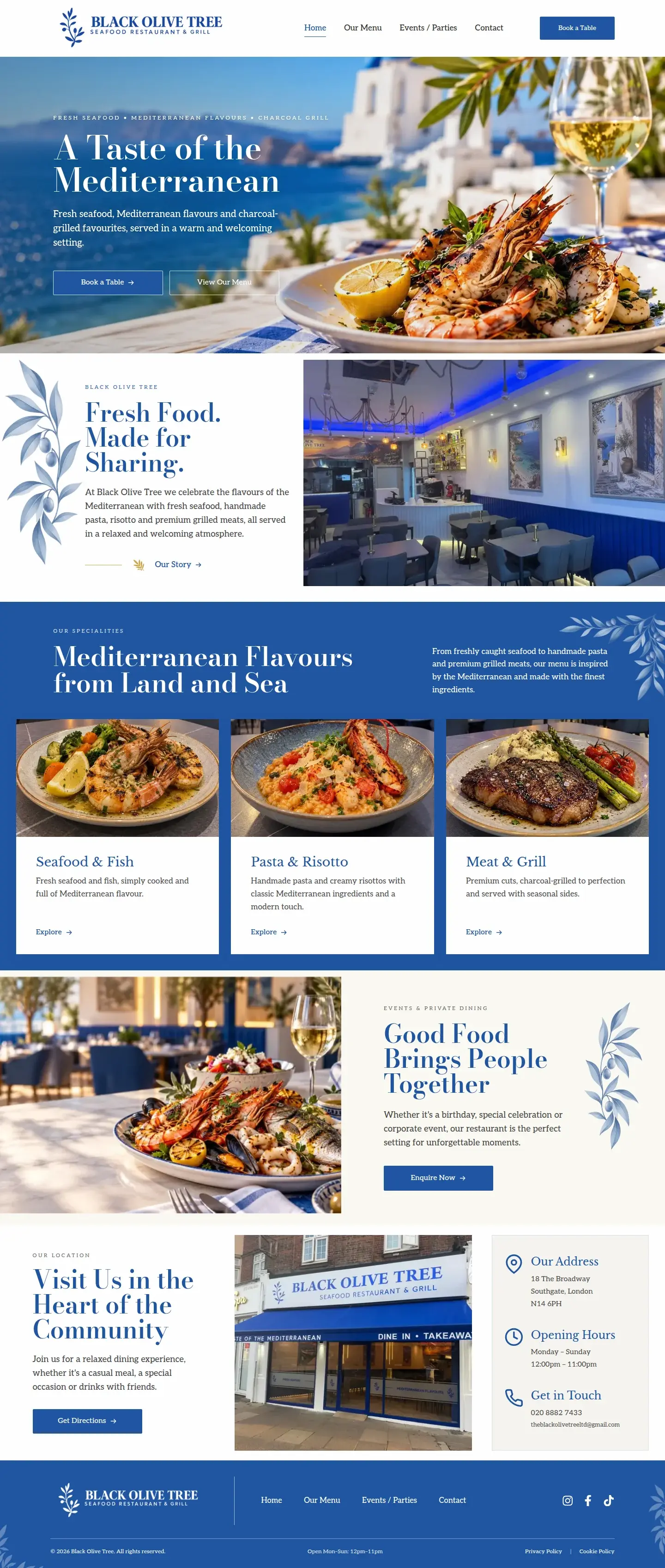 The Black Olive Tree home page, full scroll